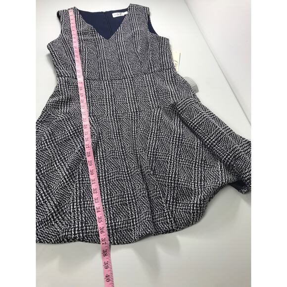 Eliza J NWT Navy Blue White Textured Dress Simple Cute Feminine Women's 14 Guest - Picture 10 of 11